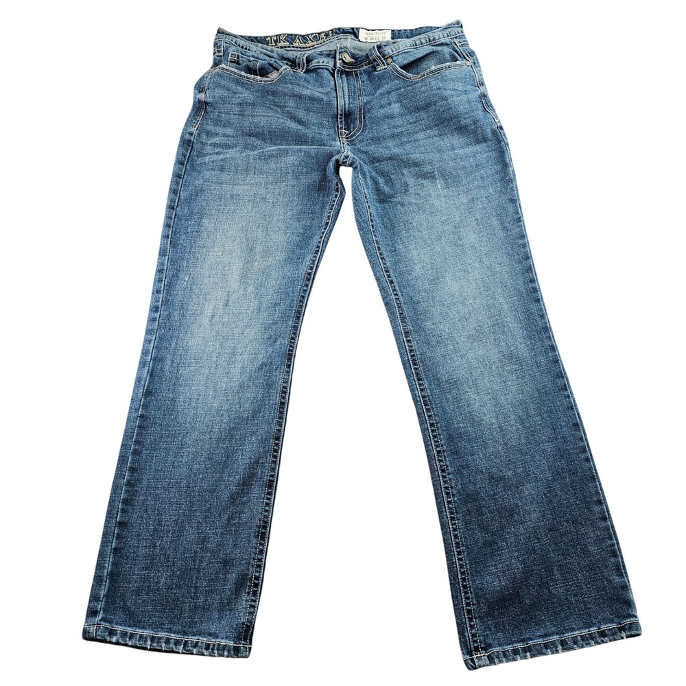 T.K.‎ Axel Slim Bootcut Jeans Mens 36x32 Blue Denim Stretch Thick Stitch Pockets